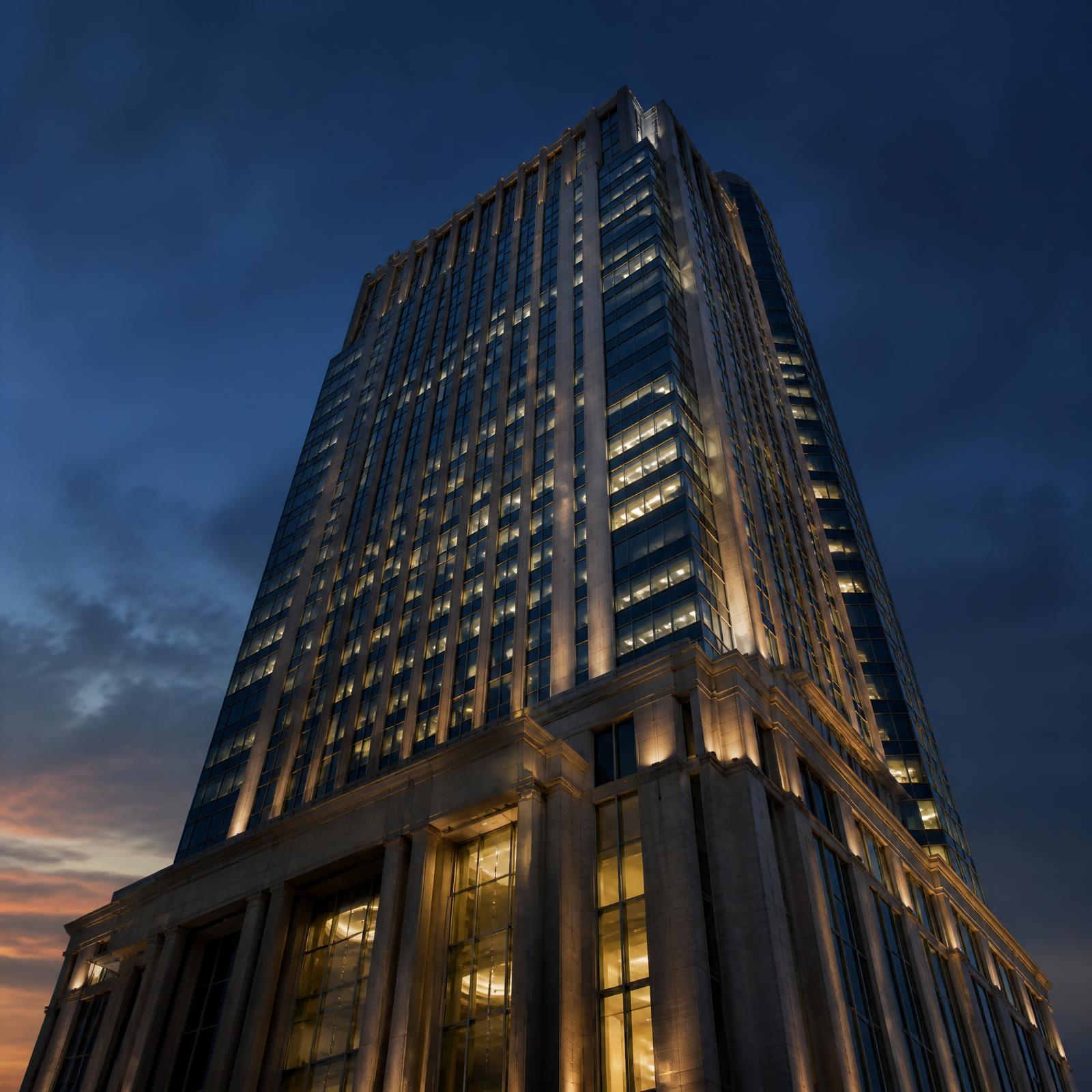 Valtr Exchange Bank headquarters tower at dusk